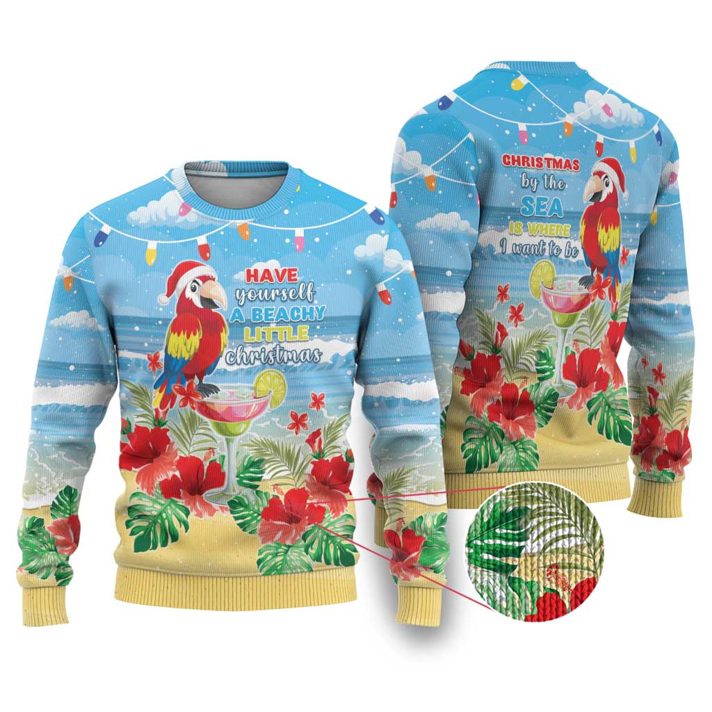 Hawaii Christmas Ugly Christmas Sweater Funny Macaw Parrot Tropical Vibe LT05 Blue - Polynesian Pride