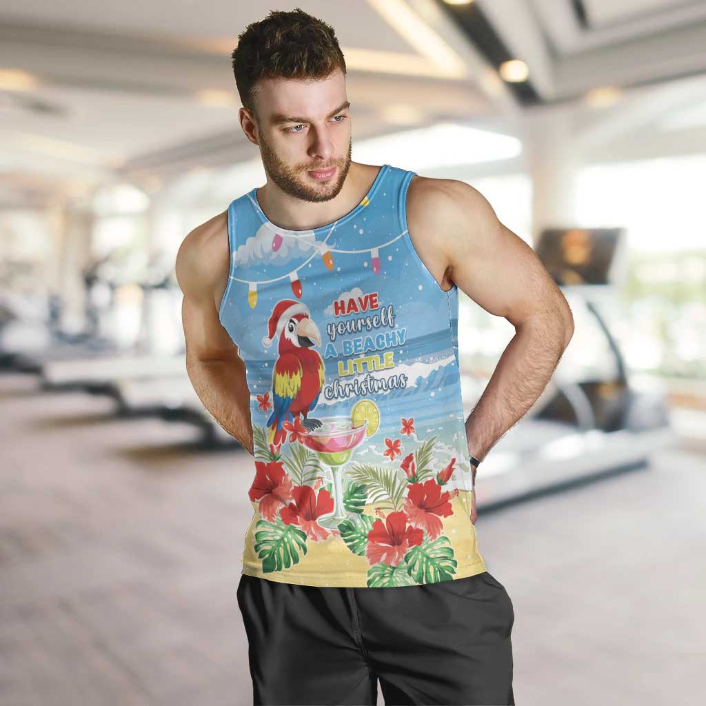 Hawaii Christmas Men Tank Top Funny Macaw Parrot Tropical Vibe LT05 Blue - Polynesian Pride