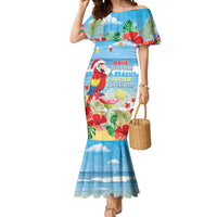 Hawaii Christmas Mermaid Dress Funny Macaw Parrot Tropical Vibe LT05 Women Blue - Polynesian Pride