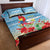 Hawaii Christmas Quilt Bed Set Funny Macaw Parrot Tropical Vibe