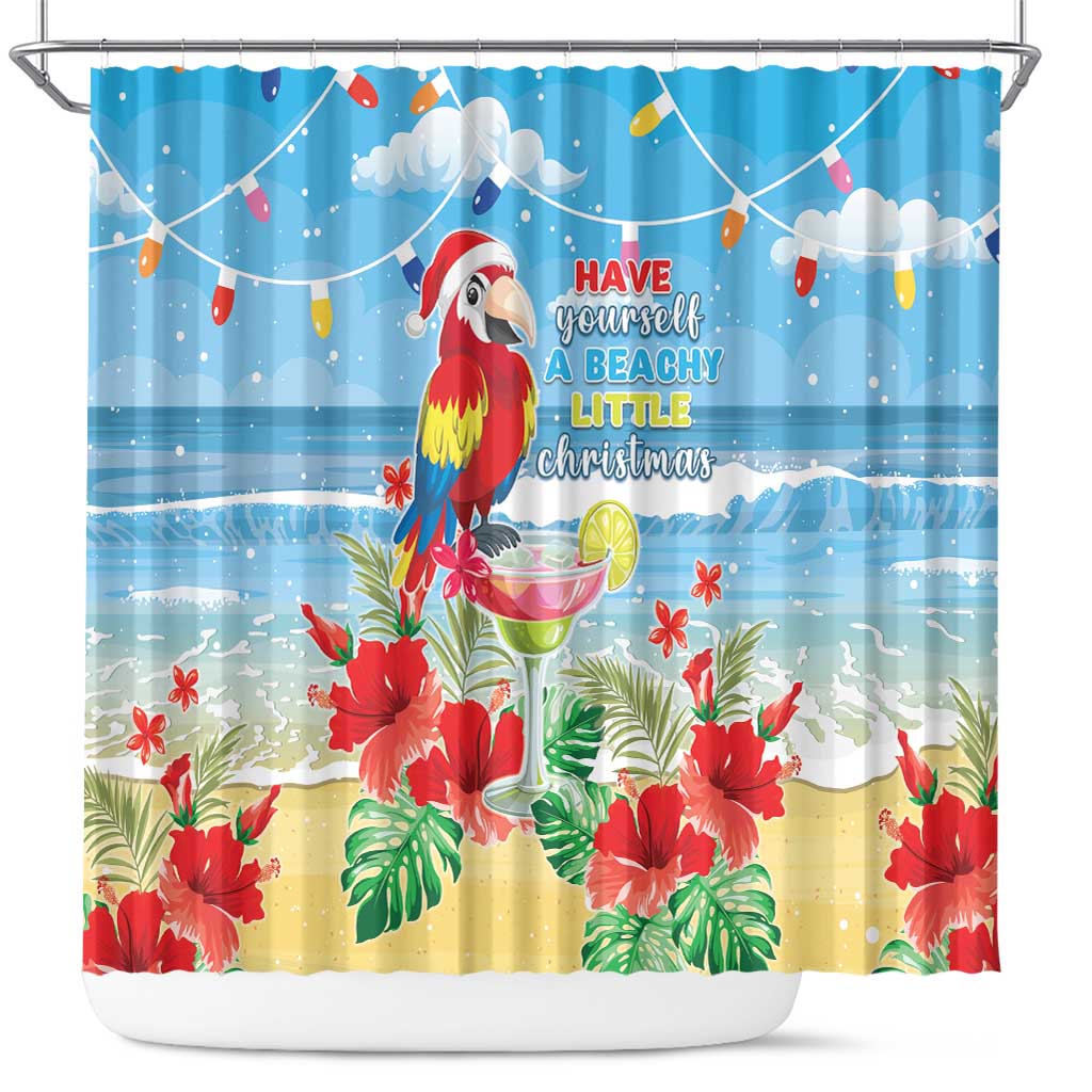 Hawaii Christmas Shower Curtain Funny Macaw Parrot Tropical Vibe LT05 Blue - Polynesian Pride