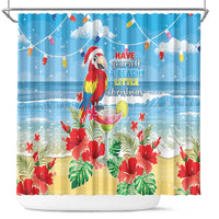 Hawaii Christmas Shower Curtain Funny Macaw Parrot Tropical Vibe LT05 Blue - Polynesian Pride