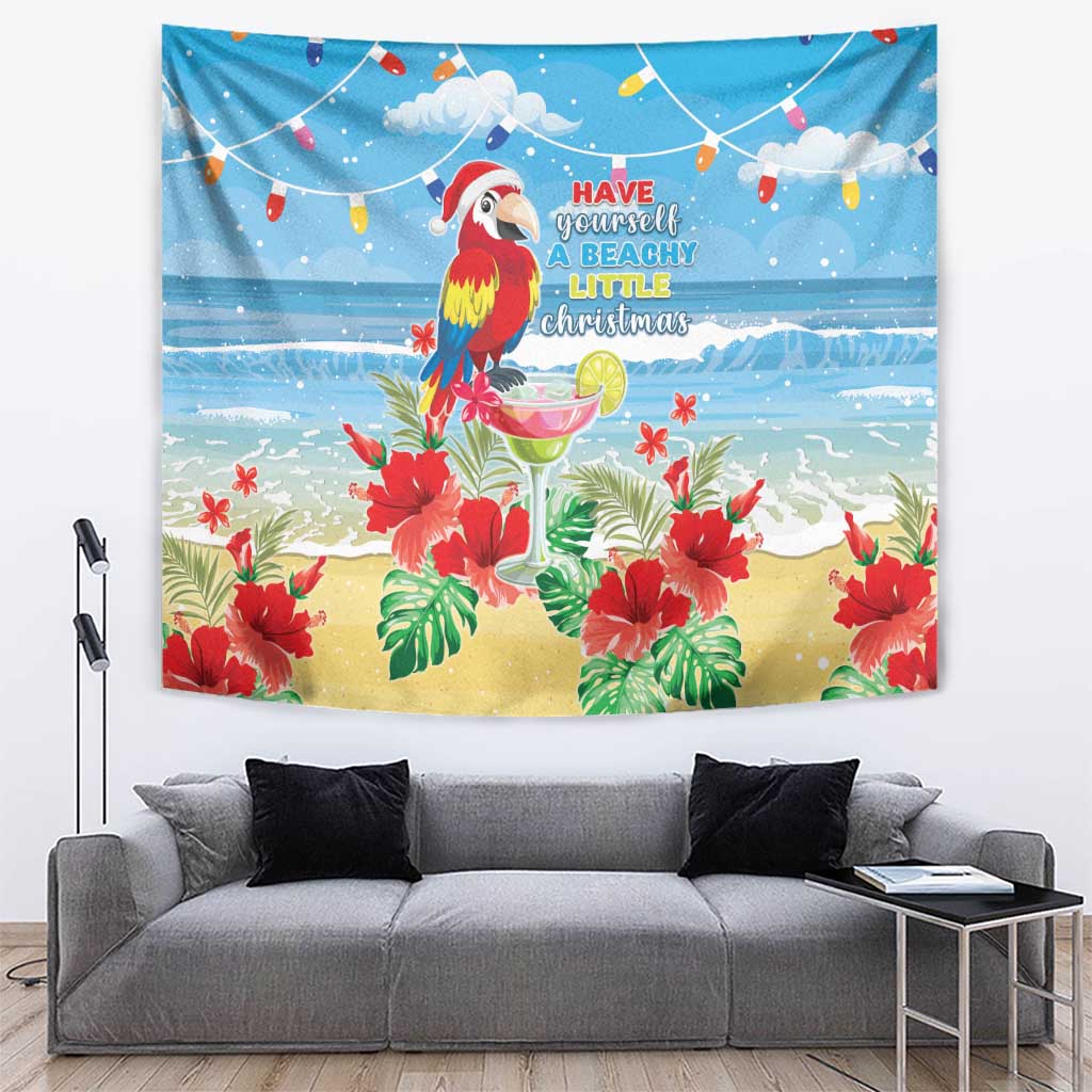 Hawaii Christmas Tapestry Funny Macaw Parrot Tropical Vibe LT05 Blue - Polynesian Pride