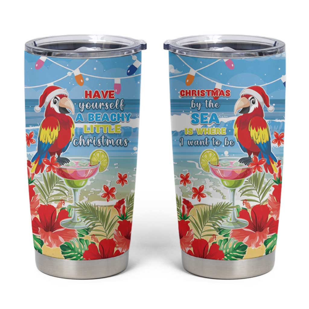 Hawaii Christmas Tumbler Cup Funny Macaw Parrot Tropical Vibe LT05 Blue - Polynesian Pride