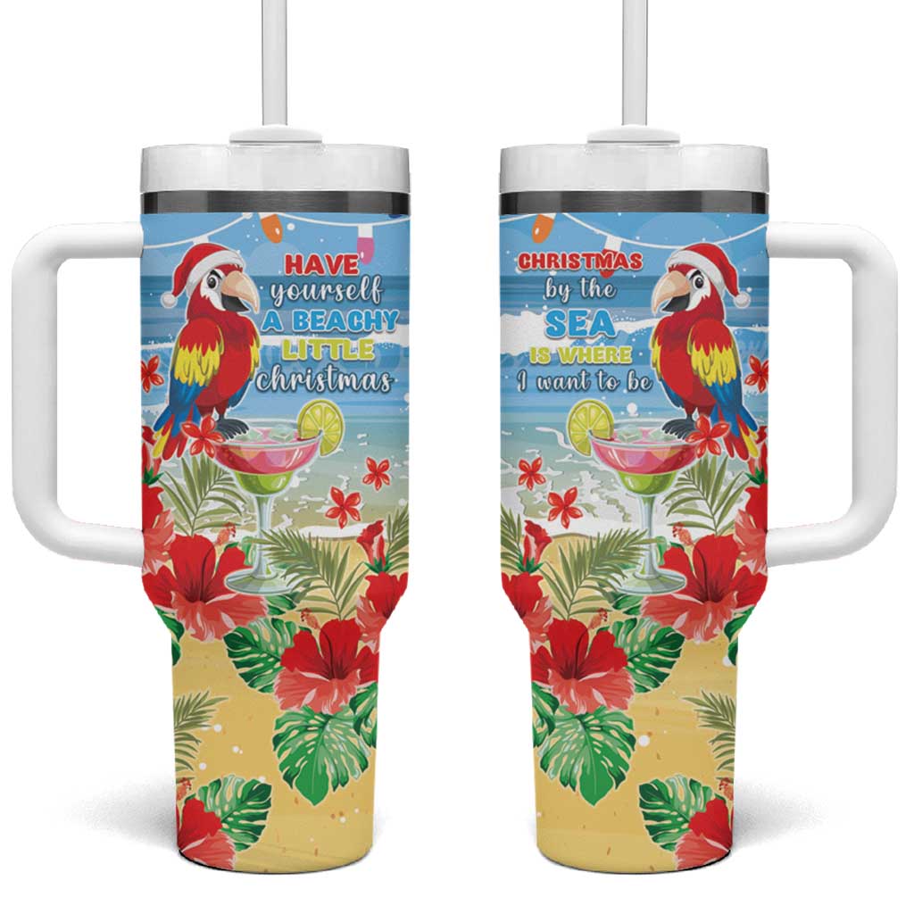 Hawaii Christmas Tumbler With Handle Funny Macaw Parrot Tropical Vibe LT05 One Size: 40 oz Blue - Polynesian Pride