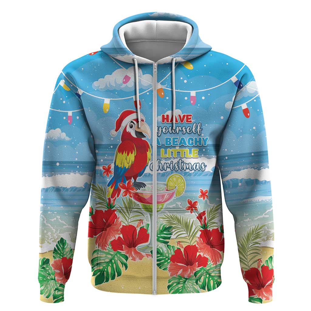 Hawaii Christmas Zip Hoodie Funny Macaw Parrot Tropical Vibe LT05 Zip Hoodie Blue - Polynesian Pride