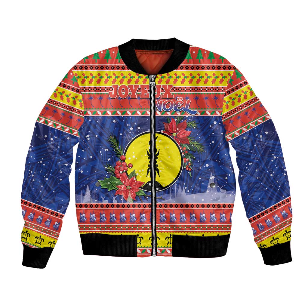 New Caledonia Christmas Bomber Jacket Kanaky Poinsettia Joyeux Noel LT05 Unisex Red - Polynesian Pride
