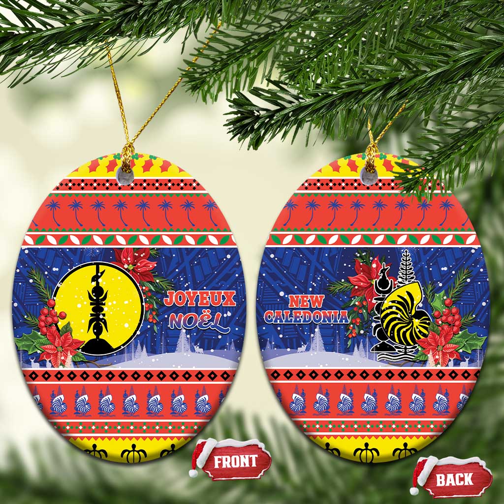 New Caledonia Christmas Ceramic Ornament Kanaky Poinsettia Joyeux Noel LT05 Oval Red - Polynesian Pride