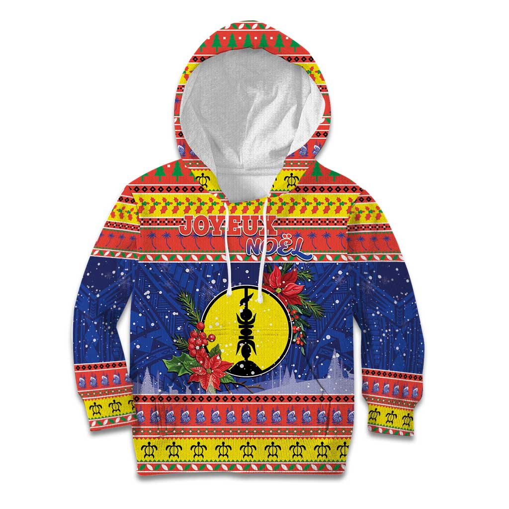 New Caledonia Christmas Kid Hoodie Kanaky Poinsettia Joyeux Noel