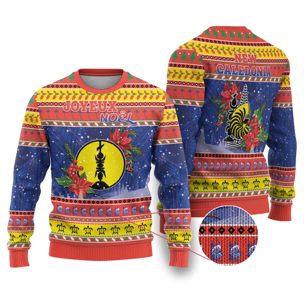 New Caledonia Christmas Ugly Christmas Sweater Kanaky Poinsettia Joyeux Noel LT05 Red - Polynesian Pride
