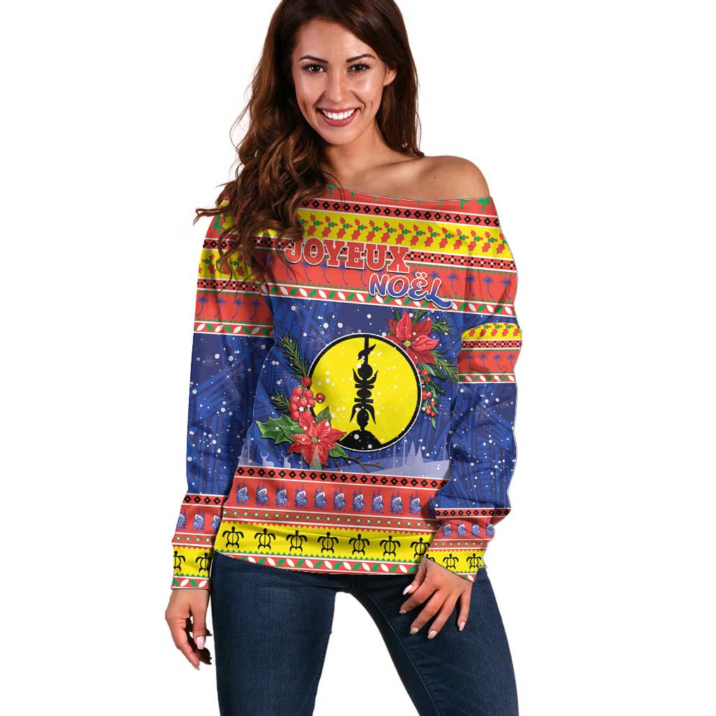 New Caledonia Christmas Off Shoulder Sweater Kanaky Poinsettia Joyeux Noel