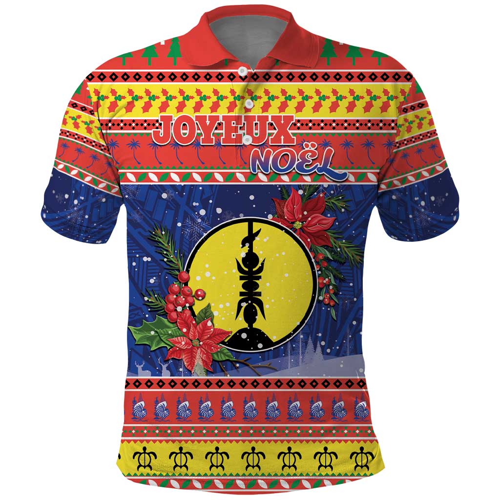 New Caledonia Christmas Polo Shirt Kanaky Poinsettia Joyeux Noel