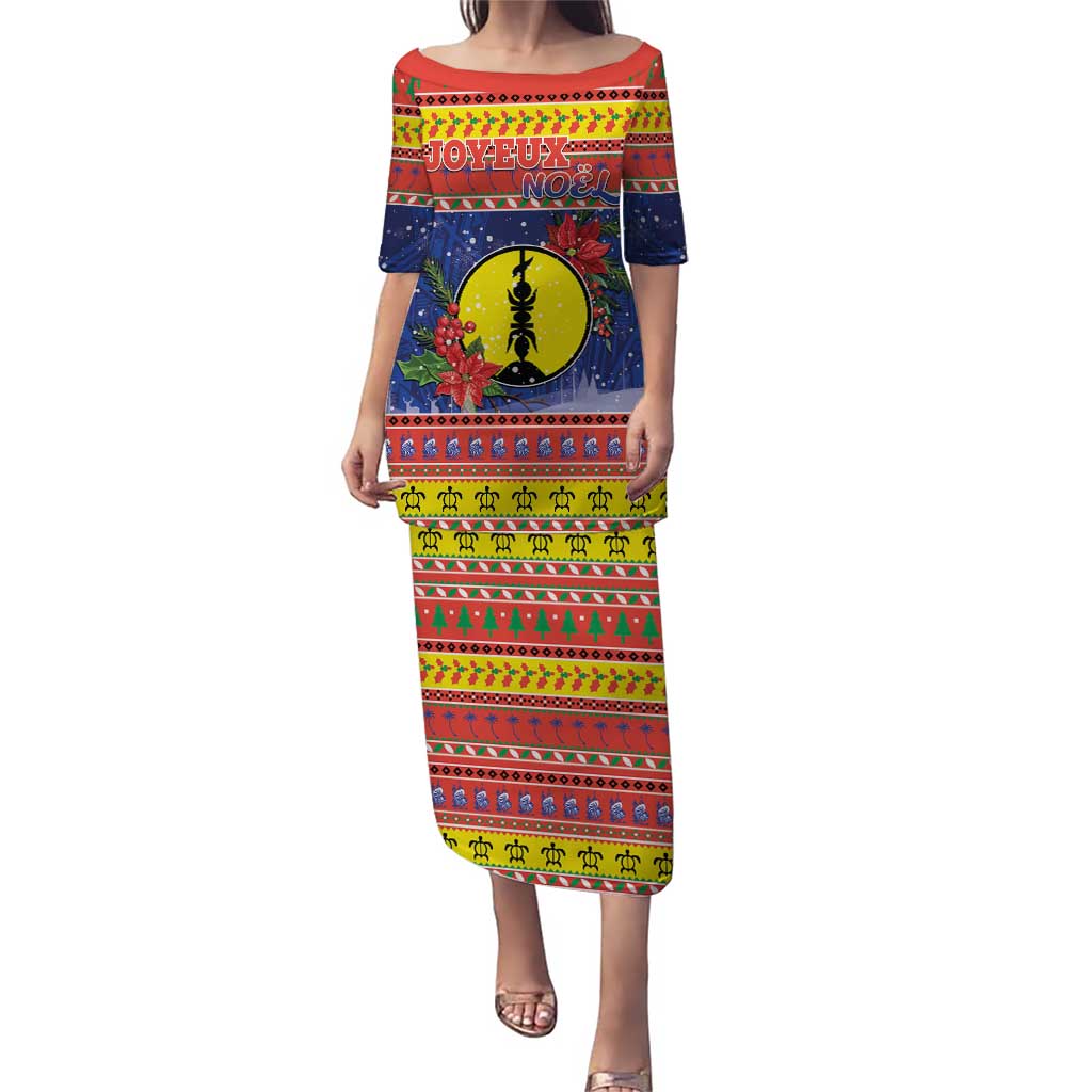 New Caledonia Christmas Puletasi Kanaky Poinsettia Joyeux Noel LT05 Long Dress Red - Polynesian Pride