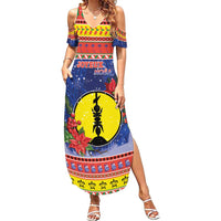 New Caledonia Christmas Summer Maxi Dress Kanaky Poinsettia Joyeux Noel LT05 Women Red - Polynesian Pride