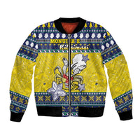 Niue The Rock Christmas Bomber Jacket Niuean Crab Monuina E Kilisimasi LT05 Unisex Blue - Polynesian Pride
