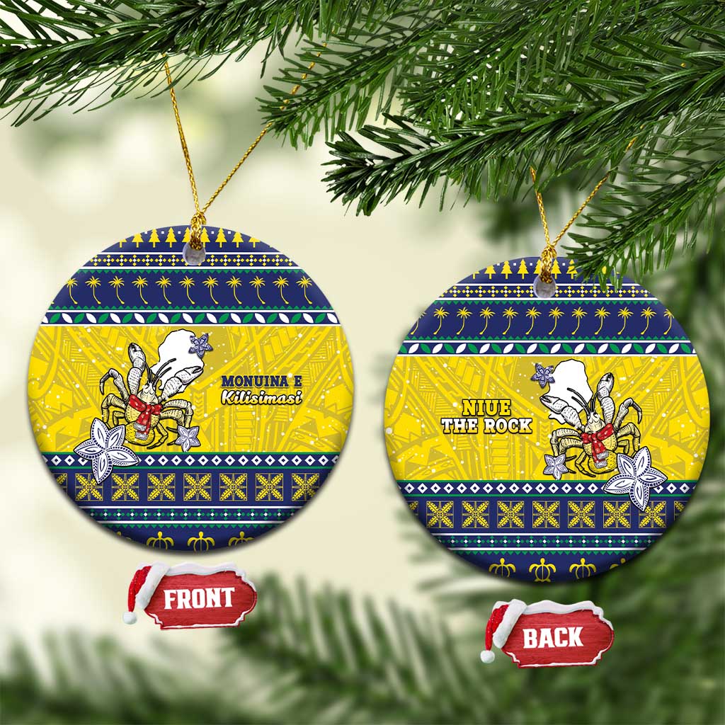 Niue The Rock Christmas Ceramic Ornament Niuean Crab Monuina E Kilisimasi LT05 Circle Blue - Polynesian Pride