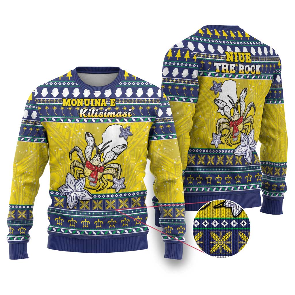 Niue The Rock Christmas Ugly Christmas Sweater Niuean Crab Monuina E Kilisimasi LT05 Blue - Polynesian Pride