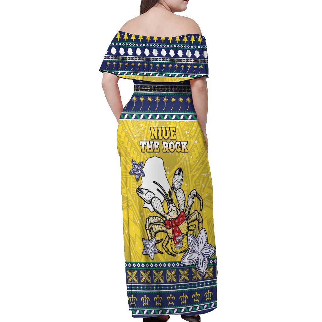 Niue The Rock Christmas Off Shoulder Maxi Dress Niuean Crab Monuina E Kilisimasi LT05 - Polynesian Pride