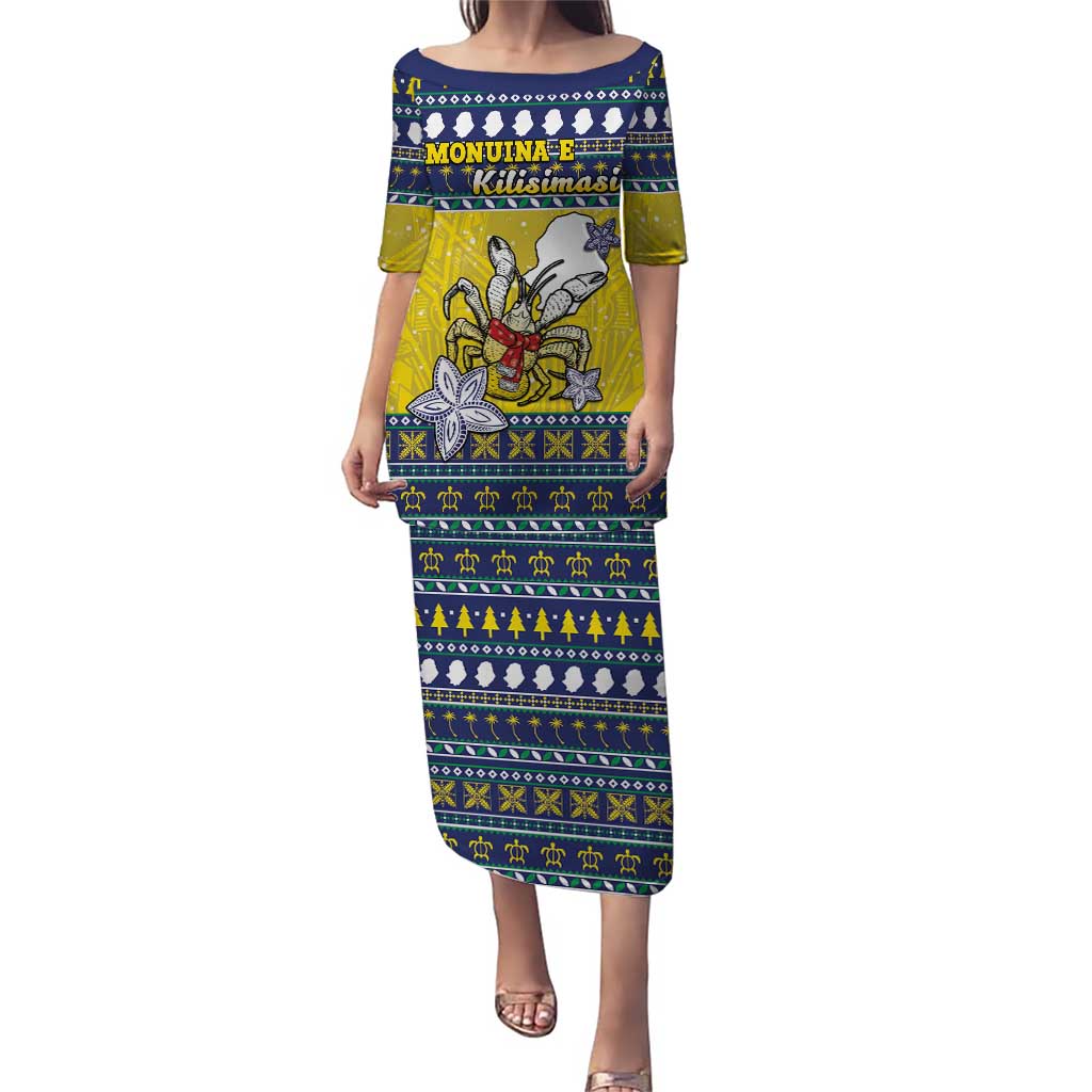Niue The Rock Christmas Puletasi Niuean Crab Monuina E Kilisimasi LT05 Long Dress Blue - Polynesian Pride