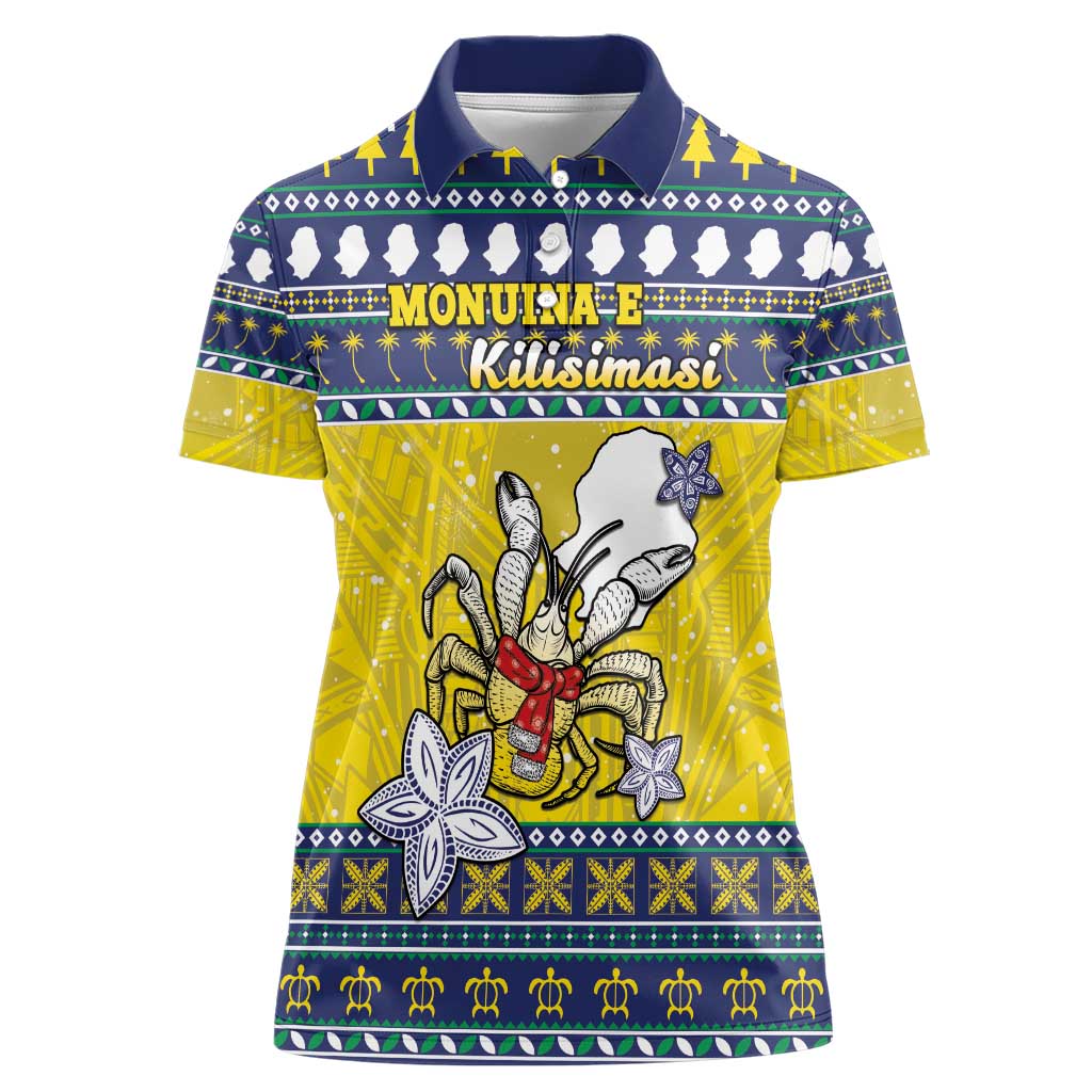Niue The Rock Christmas Women Polo Shirt Niuean Crab Monuina E Kilisimasi LT05 Female Blue - Polynesian Pride