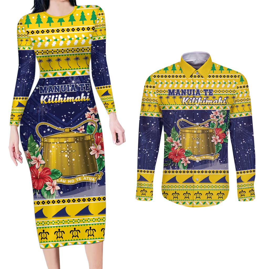 Tokelau Christmas Couples Matching Long Sleeve Bodycon Dress and Long Sleeve Button Shirt Tokelauan Badge Manuia Te Kilihimahi