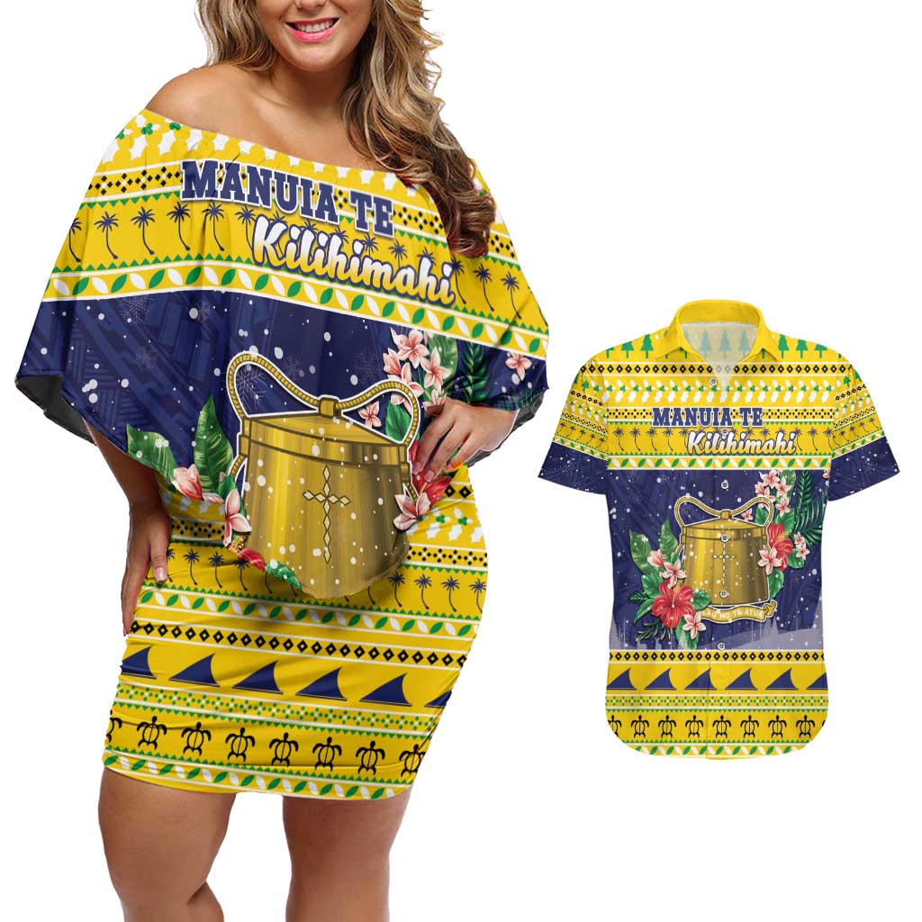 Tokelau Christmas Couples Matching Off Shoulder Short Dress and Hawaiian Shirt Tokelauan Badge Manuia Te Kilihimahi