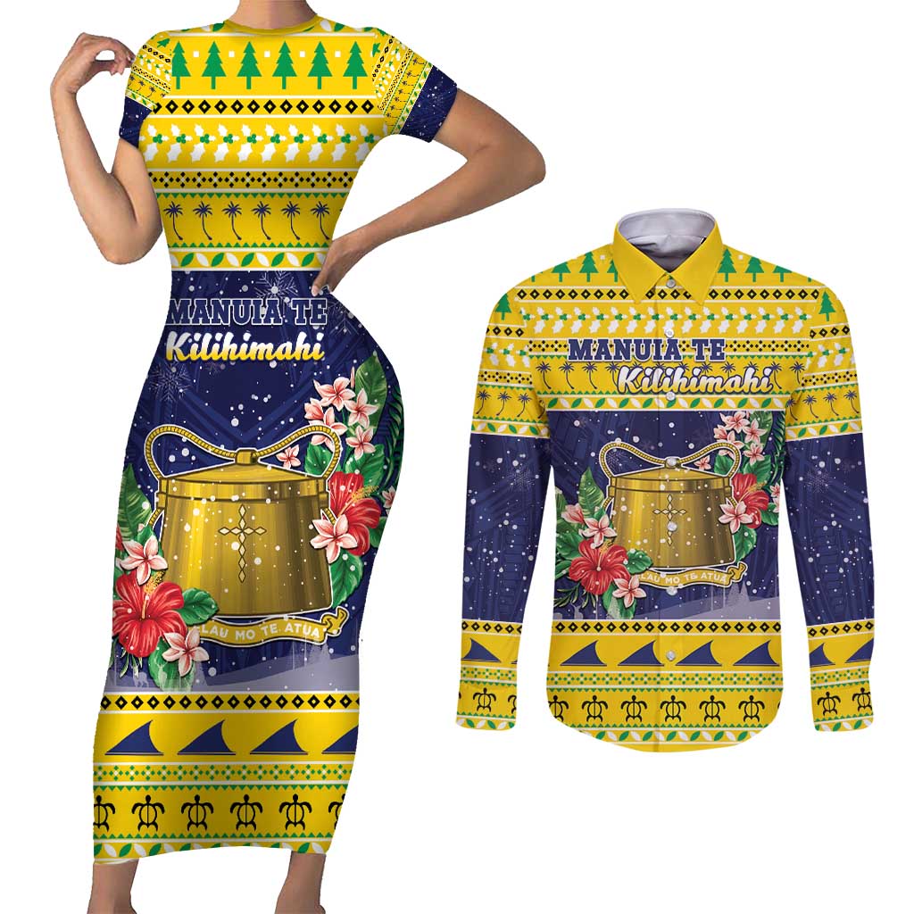 Tokelau Christmas Couples Matching Short Sleeve Bodycon Dress and Long Sleeve Button Shirt Tokelauan Badge Manuia Te Kilihimahi