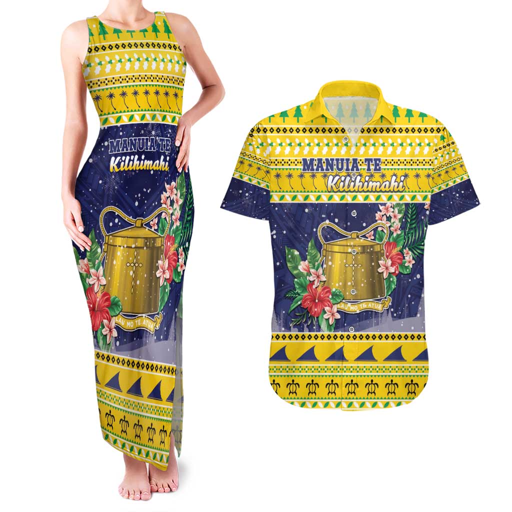 Tokelau Christmas Couples Matching Tank Maxi Dress and Hawaiian Shirt Tokelauan Badge Manuia Te Kilihimahi