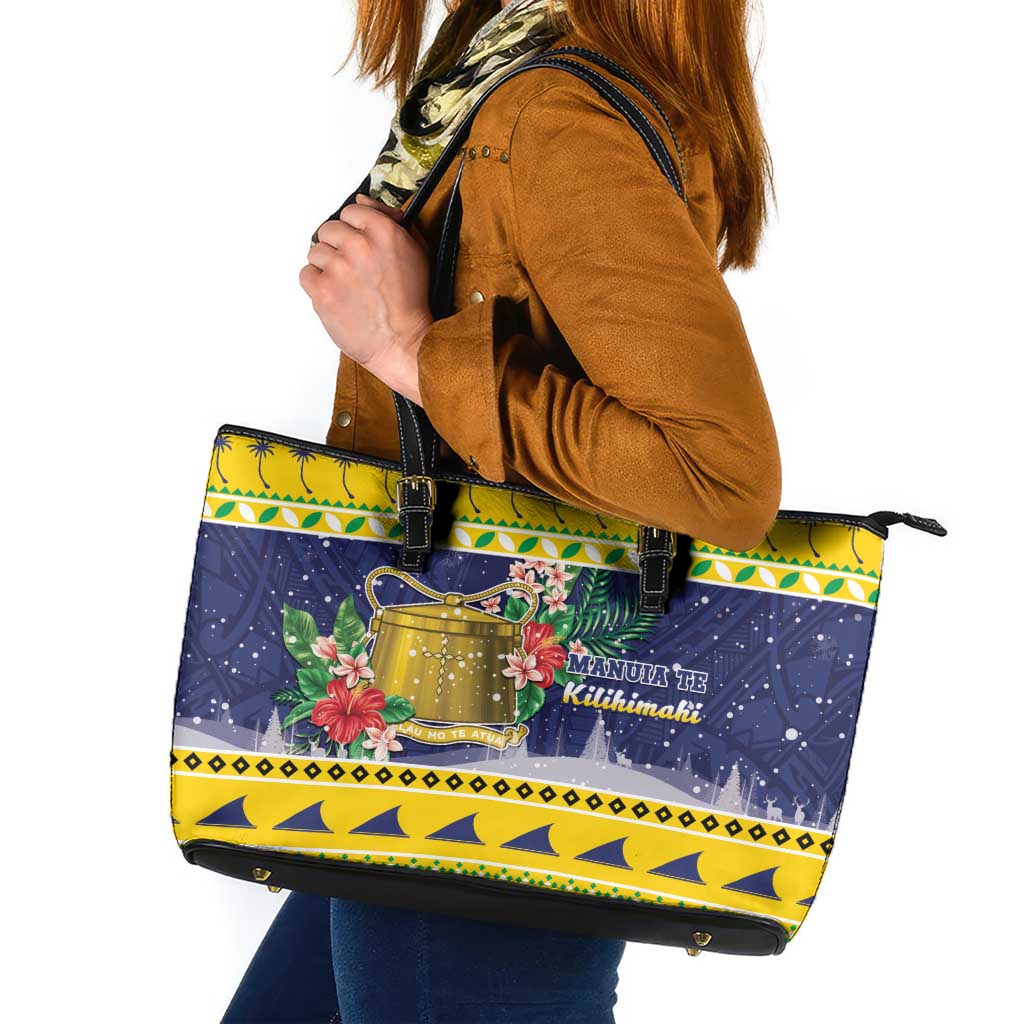 Tokelau Christmas Leather Tote Bag Tokelauan Badge Manuia Te Kilihimahi LT05 Yellow - Polynesian Pride