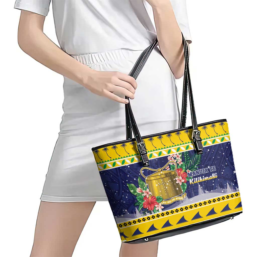 Tokelau Christmas Leather Tote Bag Tokelauan Badge Manuia Te Kilihimahi LT05 - Polynesian Pride