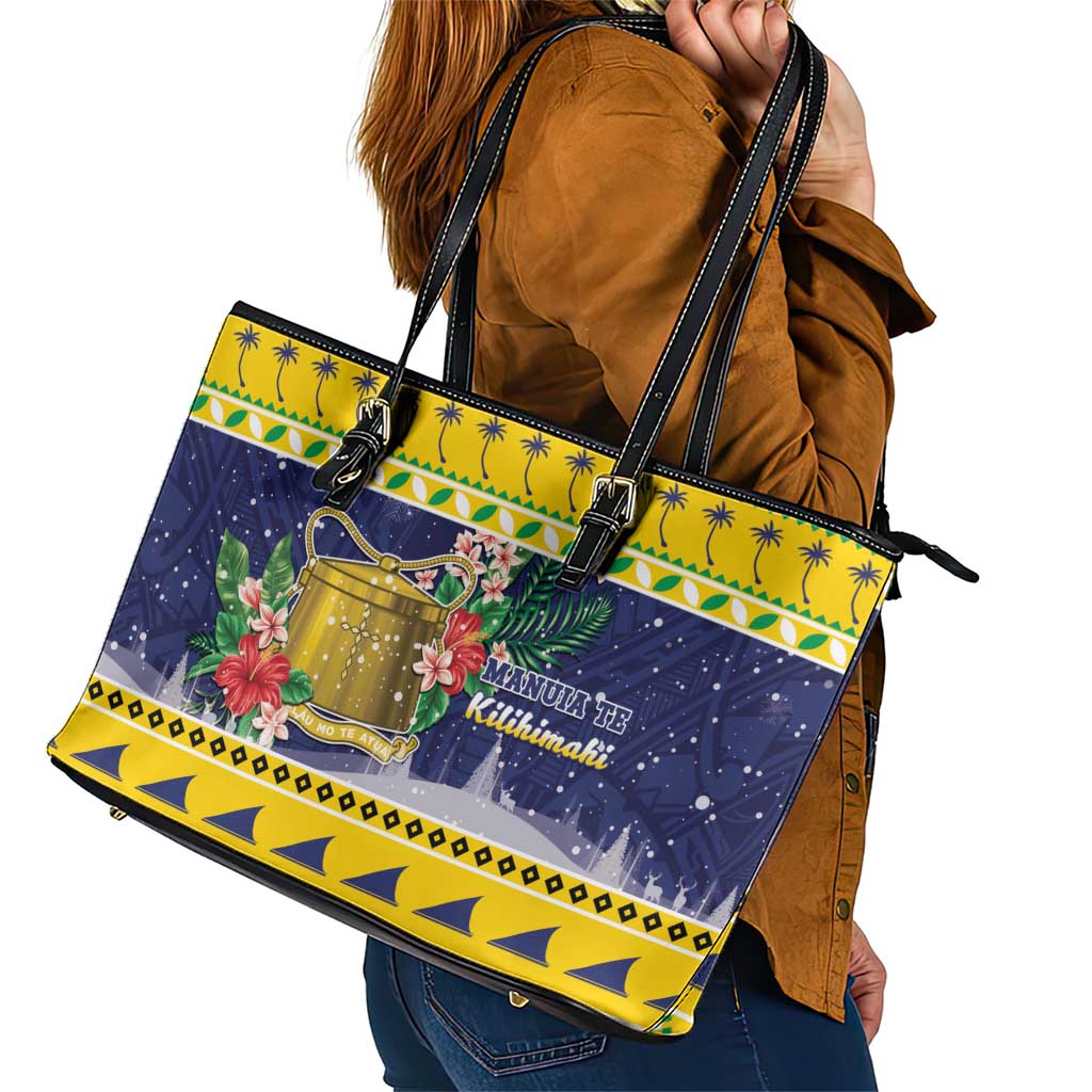 Tokelau Christmas Leather Tote Bag Tokelauan Badge Manuia Te Kilihimahi LT05 - Polynesian Pride