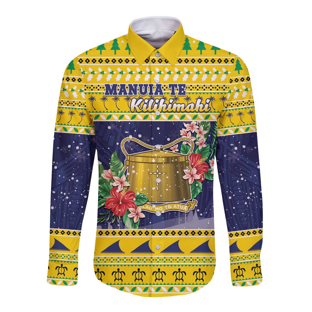 Tokelau Christmas Long Sleeve Button Shirt Tokelauan Badge Manuia Te Kilihimahi