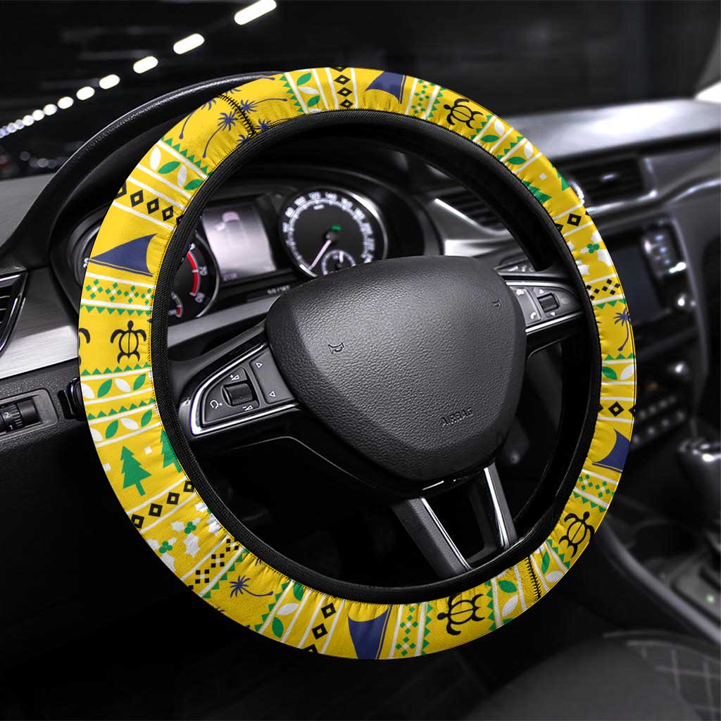 Tokelau Christmas Steering Wheel Cover Tokelauan Badge Manuia Te Kilihimahi LT05 Universal Fit Yellow - Polynesian Pride
