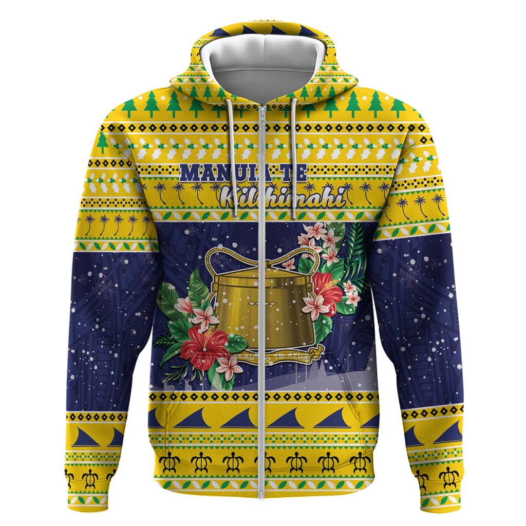 Tokelau Christmas Zip Hoodie Tokelauan Badge Manuia Te Kilihimahi LT05 Zip Hoodie Yellow - Polynesian Pride