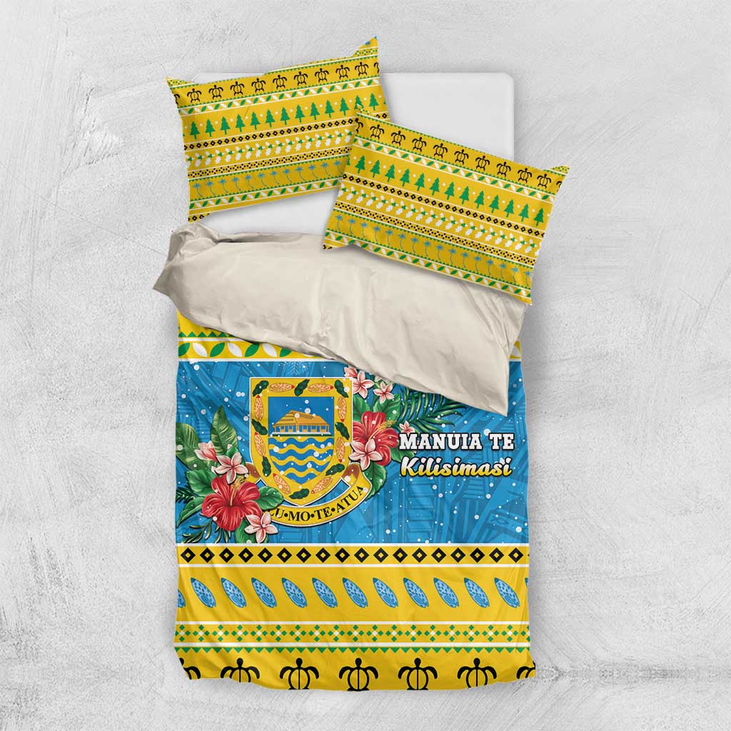 Tuvalu Christmas Bedding Set Coat Of Arms Manuia Te Kilisimasi LT05 US Twin 172cm x 218cm Yellow - Polynesian Pride