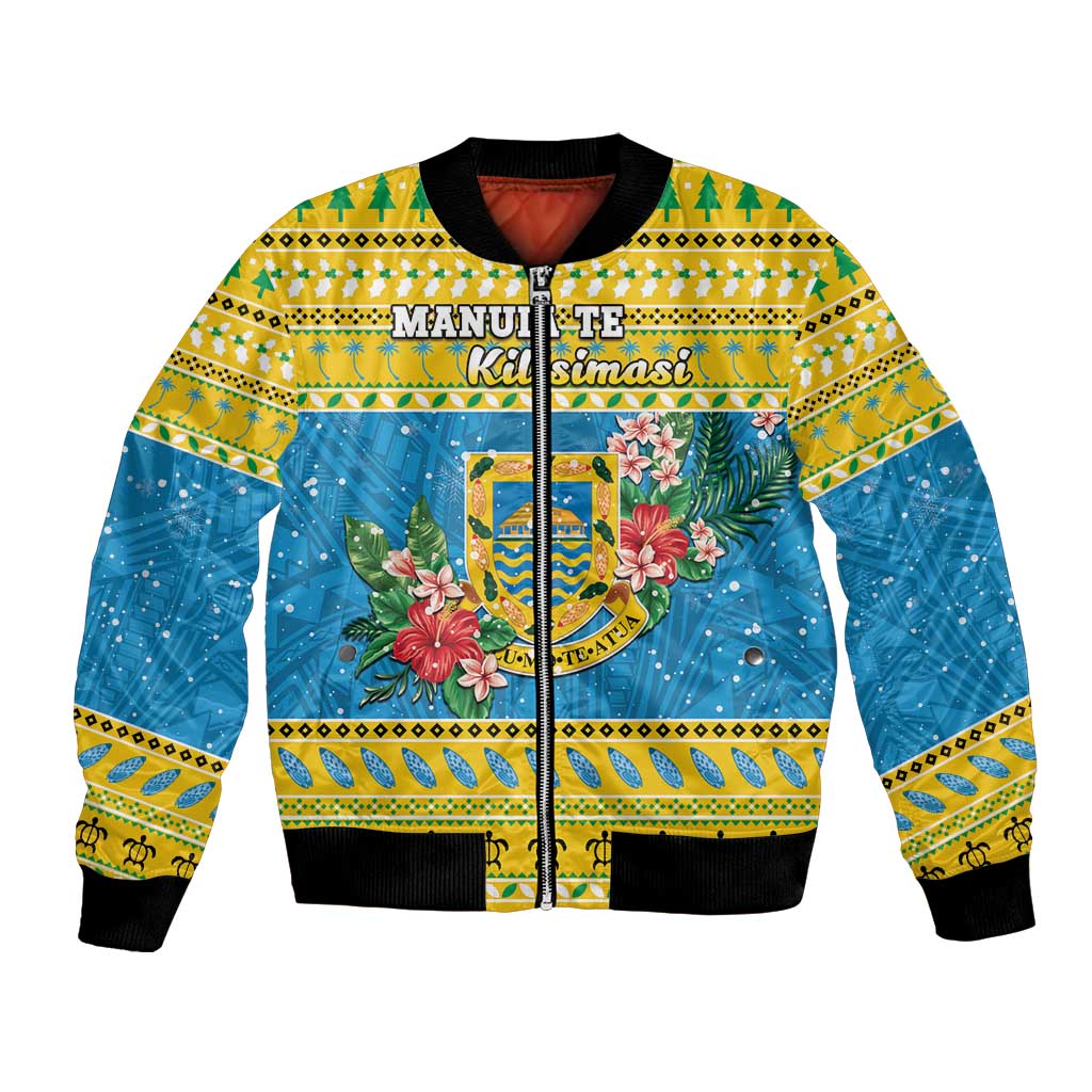Tuvalu Christmas Bomber Jacket Coat Of Arms Manuia Te Kilisimasi LT05 Unisex Yellow - Polynesian Pride