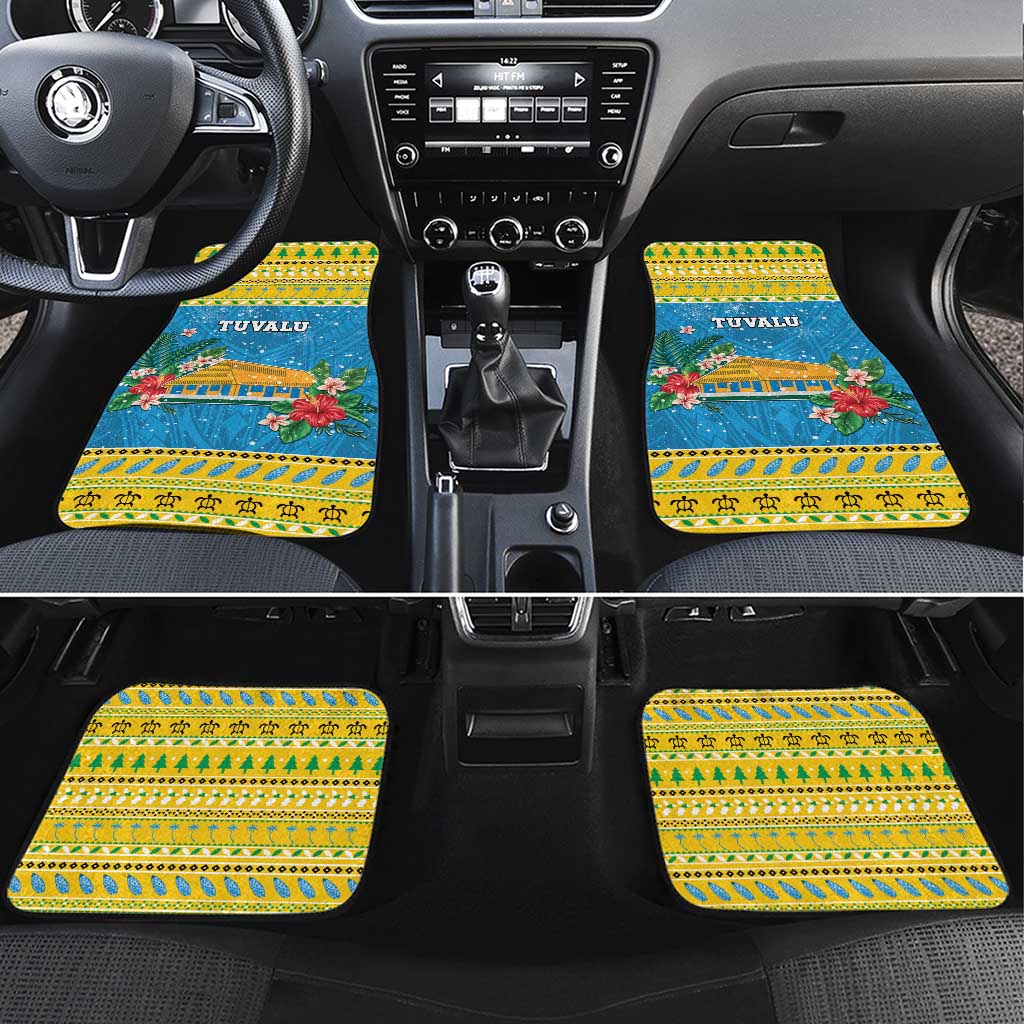 Tuvalu Christmas Car Mats Coat Of Arms Manuia Te Kilisimasi LT05 Set 4pcs Yellow - Polynesian Pride
