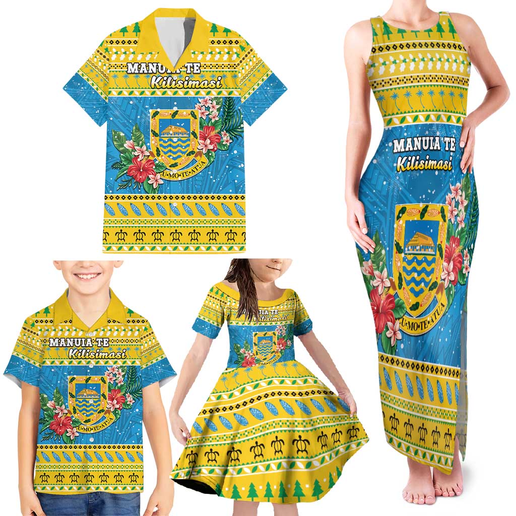 Tuvalu Christmas Family Matching Tank Maxi Dress and Hawaiian Shirt Coat Of Arms Manuia Te Kilisimasi