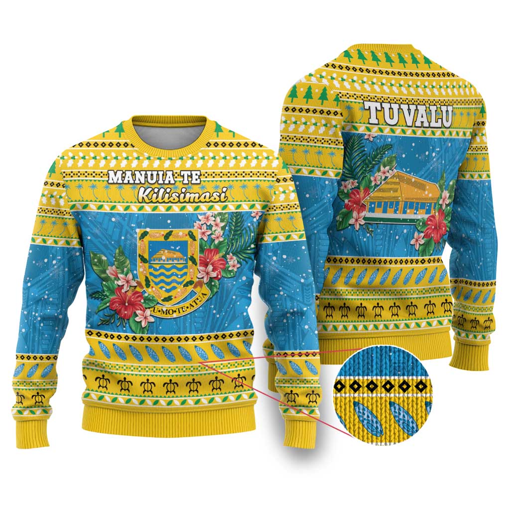 Tuvalu Christmas Ugly Christmas Sweater Coat Of Arms Manuia Te Kilisimasi LT05 Yellow - Polynesian Pride