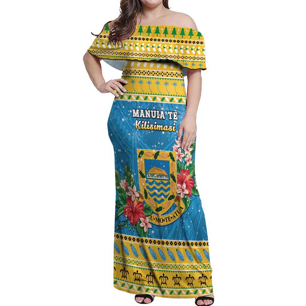 Tuvalu Christmas Off Shoulder Maxi Dress Coat Of Arms Manuia Te Kilisimasi