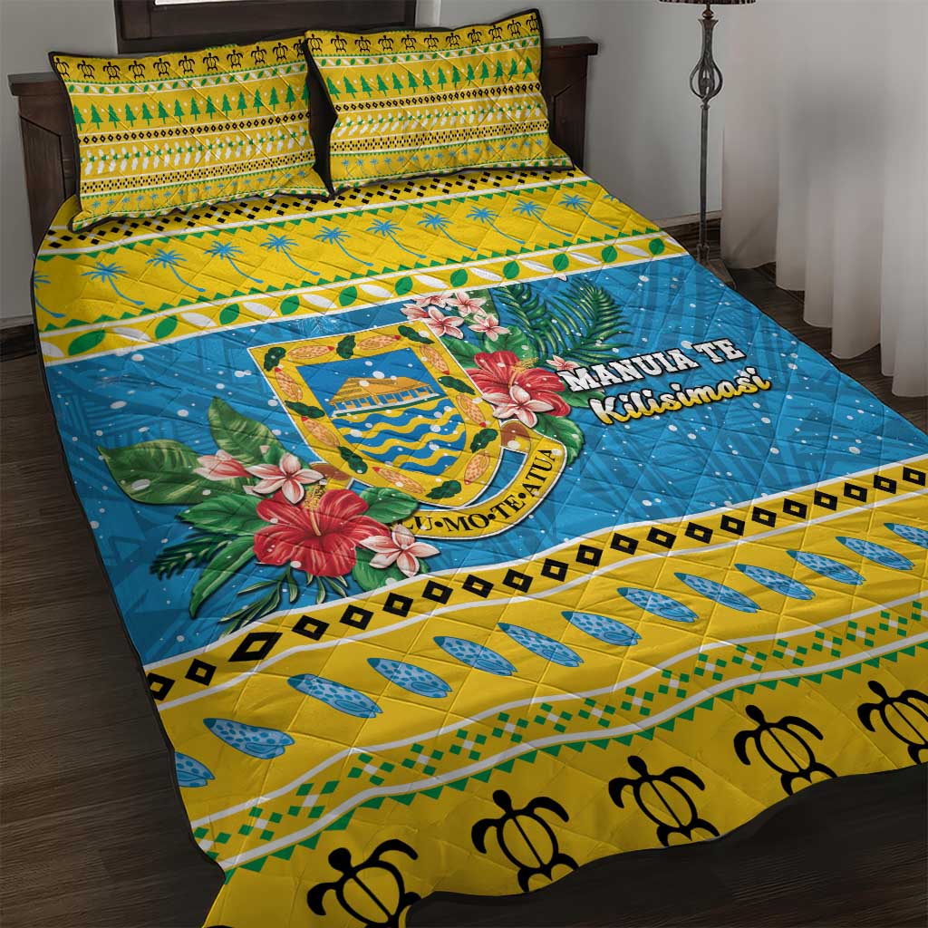 Tuvalu Christmas Quilt Bed Set Coat Of Arms Manuia Te Kilisimasi LT05 Yellow - Polynesian Pride