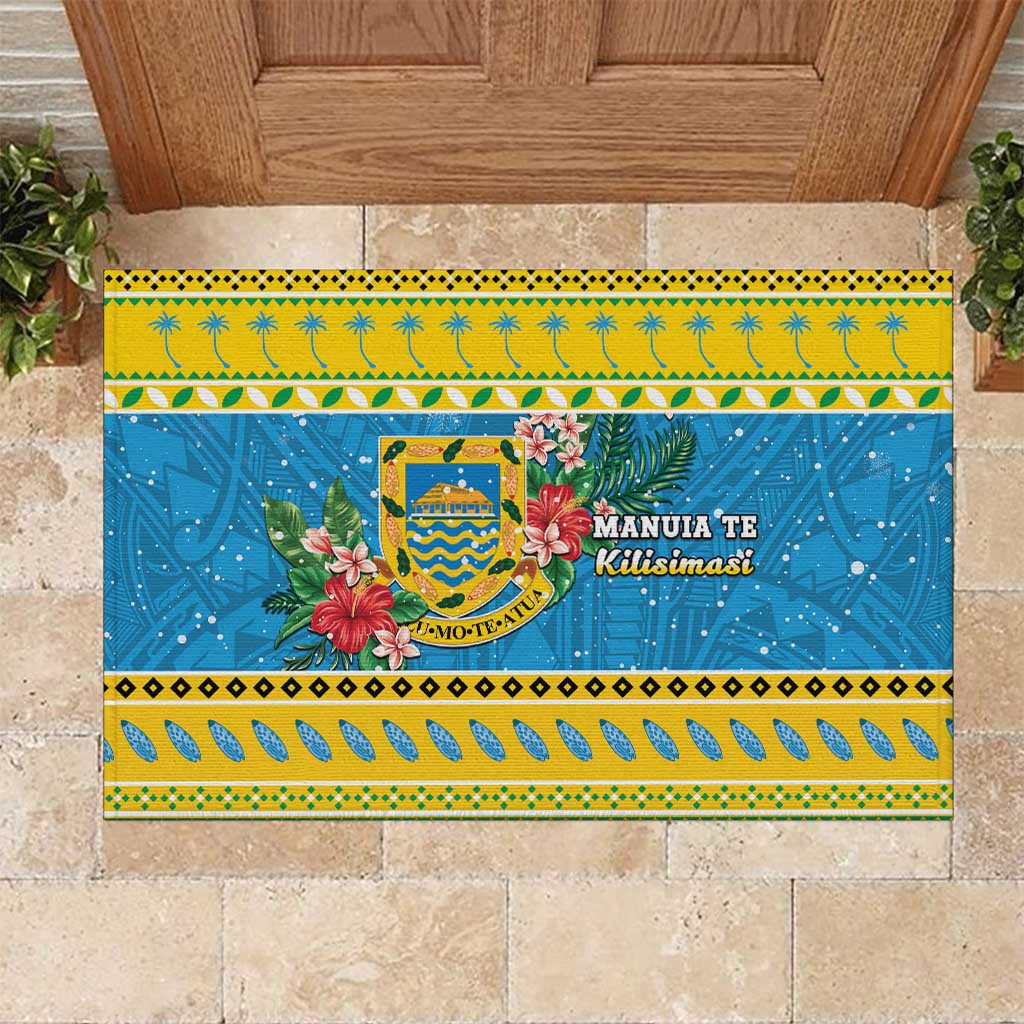 Tuvalu Christmas Rubber Doormat Coat Of Arms Manuia Te Kilisimasi LT05 Yellow - Polynesian Pride