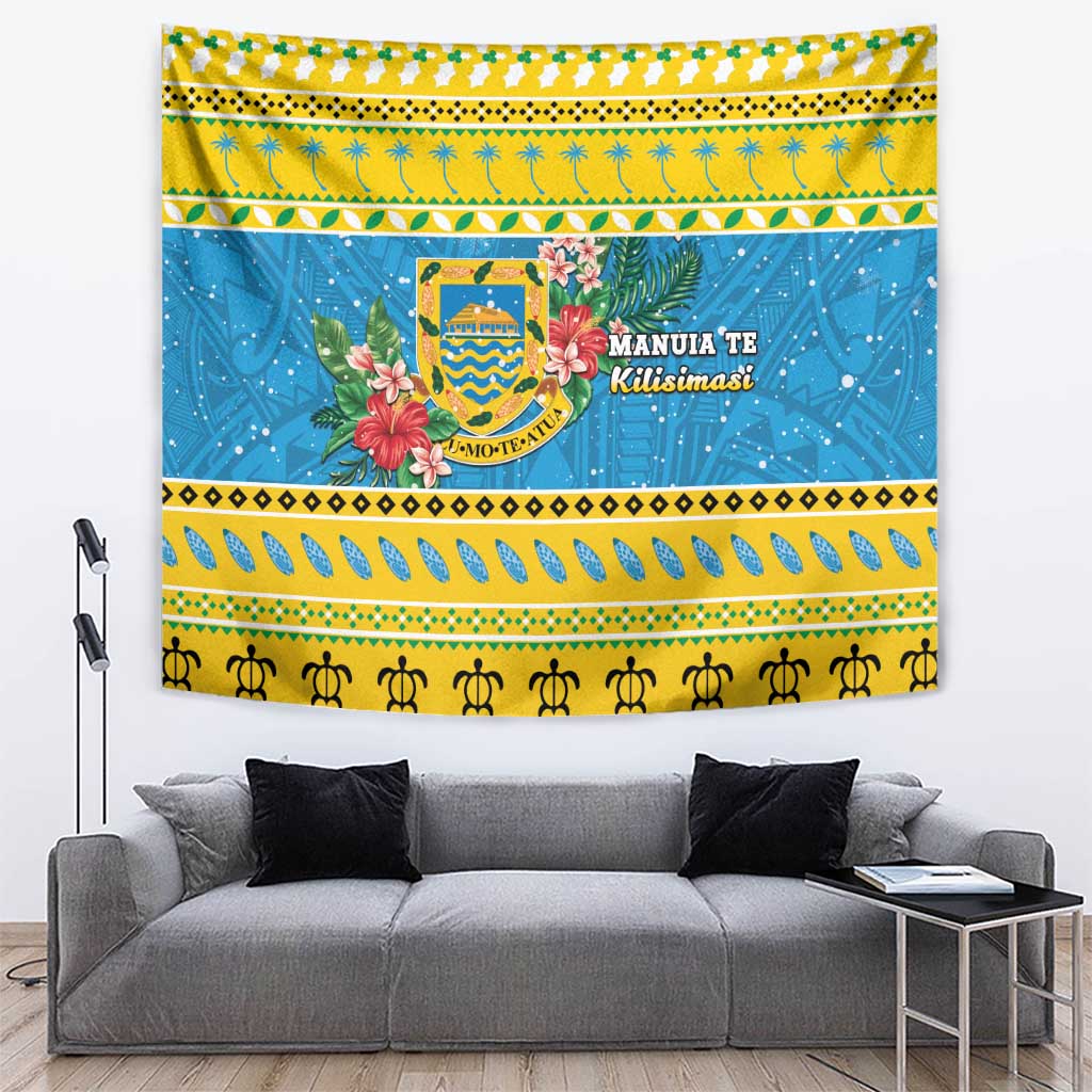 Tuvalu Christmas Tapestry Coat Of Arms Manuia Te Kilisimasi LT05 Yellow - Polynesian Pride