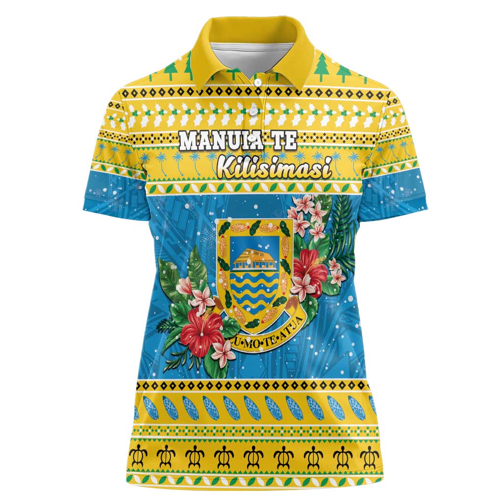 Tuvalu Christmas Women Polo Shirt Coat Of Arms Manuia Te Kilisimasi