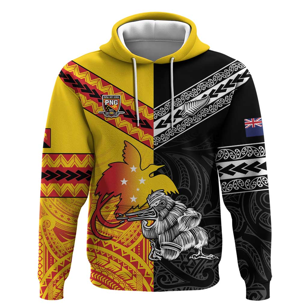 New Zealand And Papua New Guinea Rugby Custom Hoodie Maori Kiwi With Bird of Paradise