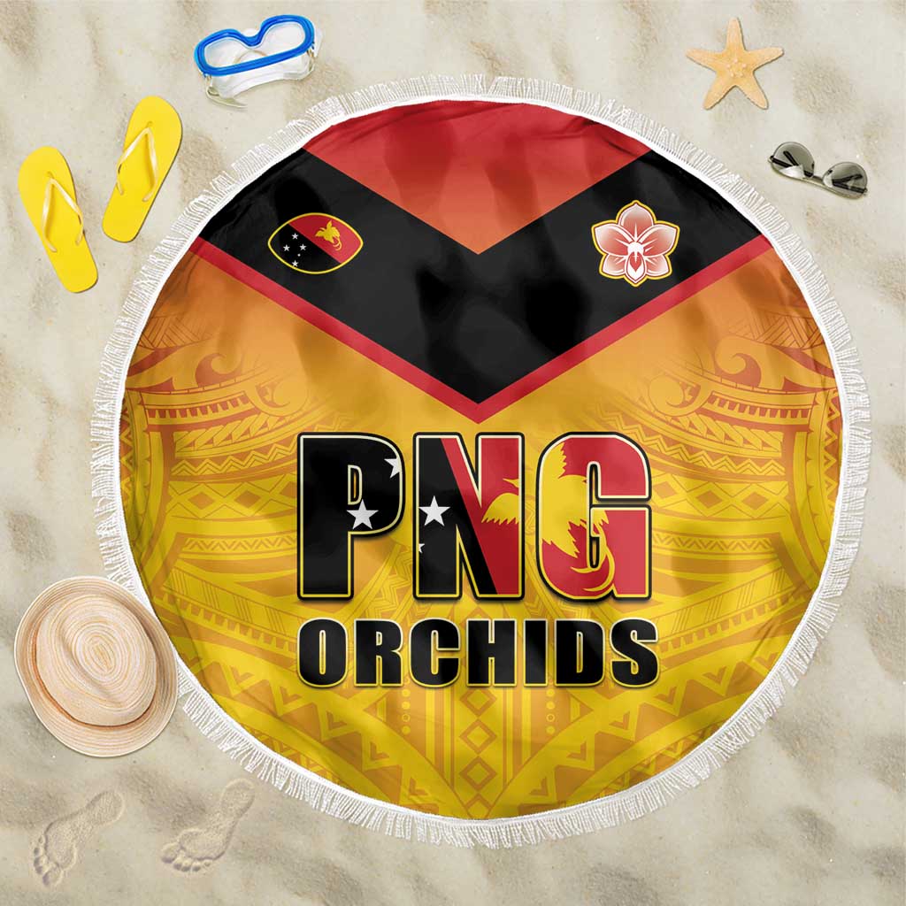 Papua New Guinea Rugby Beach Blanket Go Orchids Pacific Champions LT05 One Size 150cm Yellow - Polynesian Pride