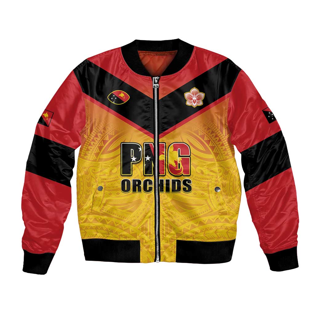 Papua New Guinea Rugby Custom Bomber Jacket Go Orchids Pacific Champions LT05 Unisex Yellow - Polynesian Pride