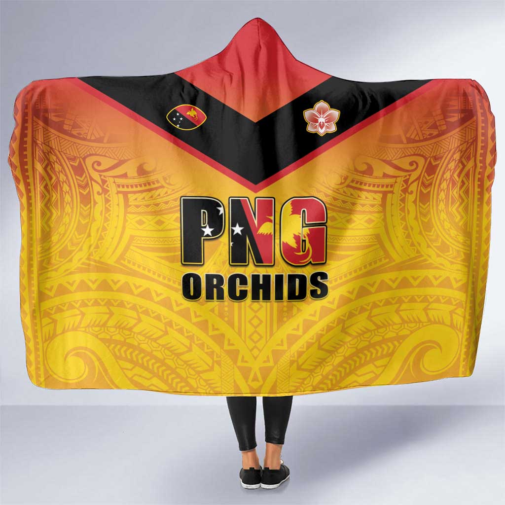 Papua New Guinea Rugby Hooded Blanket Go Orchids Pacific Champions LT05 One Size Yellow - Polynesian Pride