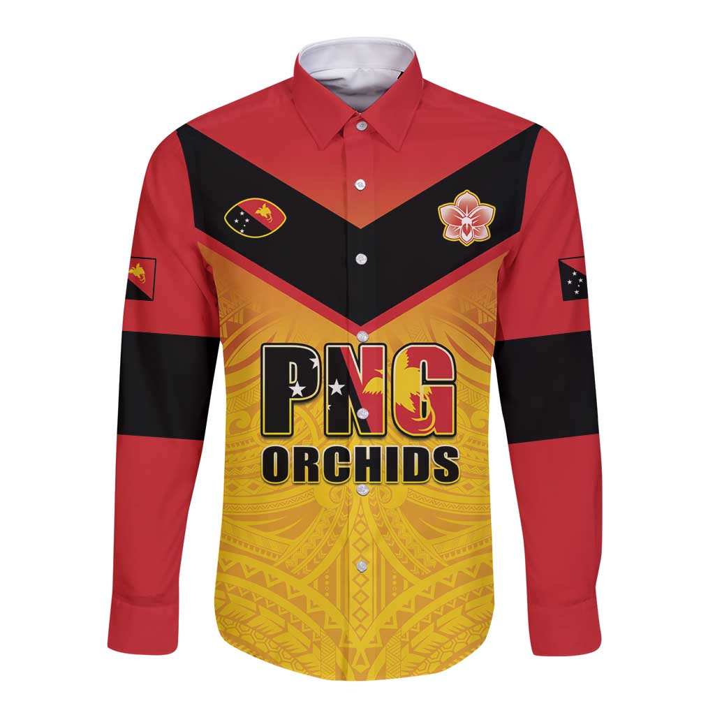 Papua New Guinea Rugby Custom Long Sleeve Button Shirt Go Orchids Pacific Champions LT05 Unisex Yellow - Polynesian Pride