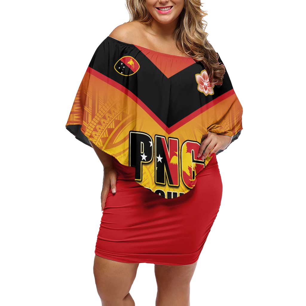 Papua New Guinea Rugby Custom Off Shoulder Short Dress Go Orchids Pacific Champions LT05 Women Yellow - Polynesian Pride
